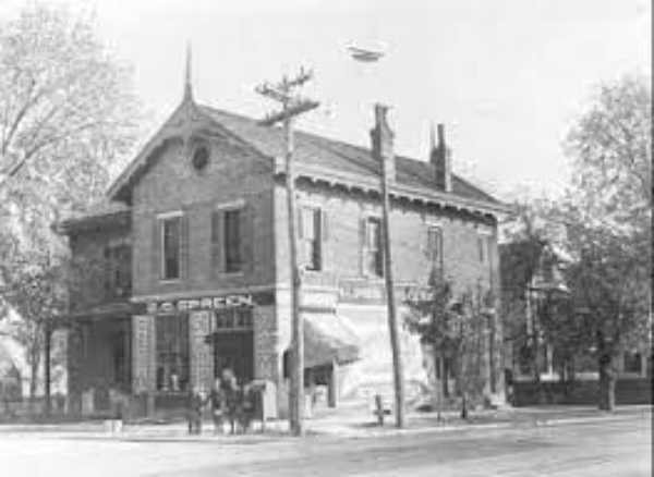 Black and white historical photo of a building